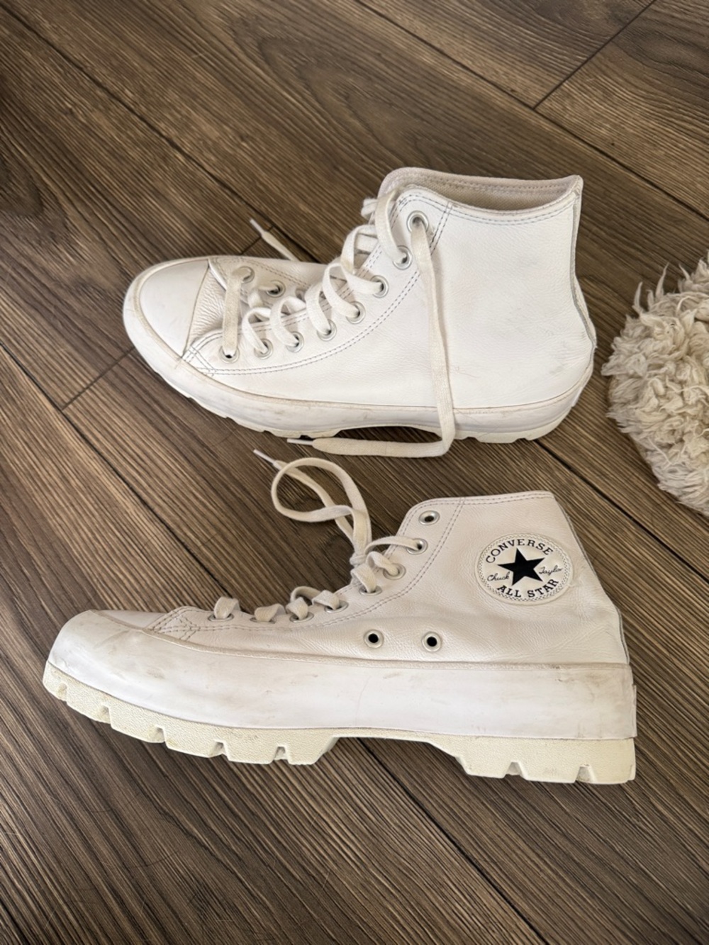White High-Top Platform Sneakers leather size 8.5